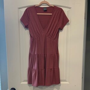 Olivia Rae Deep V-Neck Tiered Dress in Rust